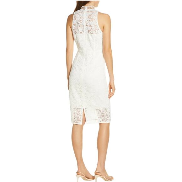 Eliza J White Lace Dress Size 4 Illusion Sheath Ivory Knee Length Graduation New - Picture 8 of 16